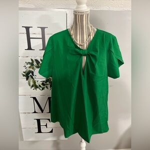 SHEIN Emerald Green Short-Sleeve Bow Neck Blouse